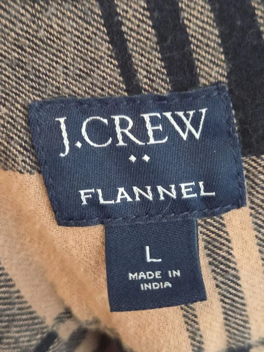 J.Crew Men's Flannel Shirt Large Tan Black Tan Plaid Button Down Cabin Gorpcore